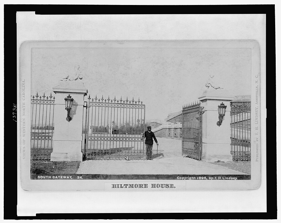 The south gateway at Biltmore House photographed in 1896