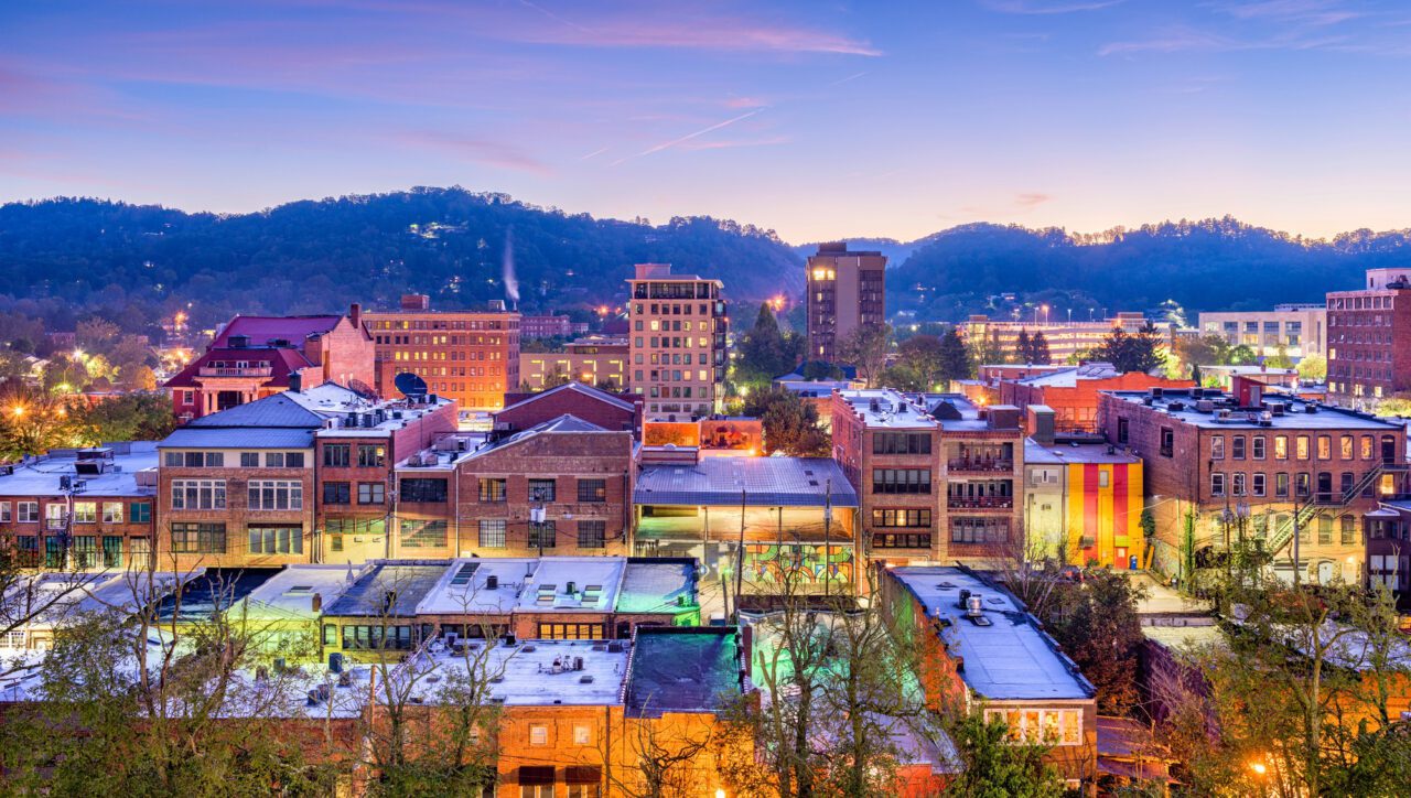 Aerial view of downtown Asheville, North Carolina