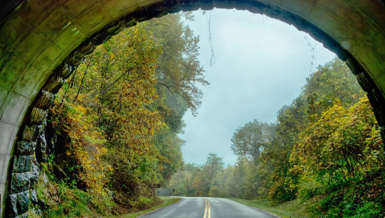 Blue Ridge Parkway with Mountain Views in Fall